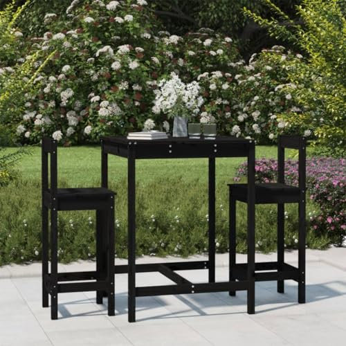 HETFTJN 3-TLG. Gartenbar-Set, Gartenlounge Balkon Tisch Und Stühle Balkonstühle Gartenmöbel Set Geeignet für Balkon Außen Wenig Platz Garten Schwarz Massivholz Kiefer
