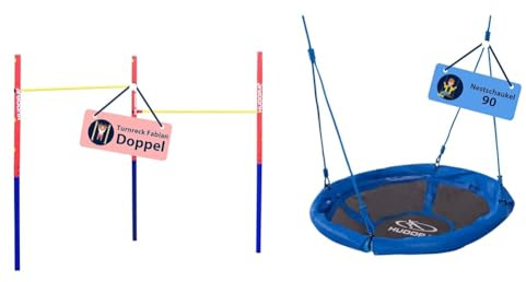 HUDORA Turnreck Fabian Standard/Pro - einfache/doppelte Turnstange für Kinder & Erwachsene & Nestschaukel 90 - Blaue Kunststoff-Nestschaukel für bis zu 100kg