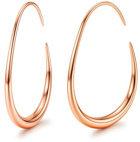 Adramata Orecchini a Cerchio per Donna in Acciaio Inossidabile Orecchini Cerchio Ovali in Oro 18K/Oro Rosa/Argento Ipoallergenici Goccia d'acqua Orecchini a Goccia, 25/30/35/40MM