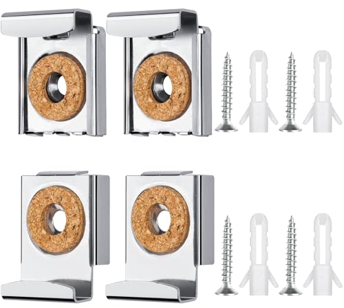 Caianwin Lot de 4 fixations de miroir sans cadre, supports de miroir avec chevilles et vis, fixations murales à ressort pour miroir de salle de bains et toilettes