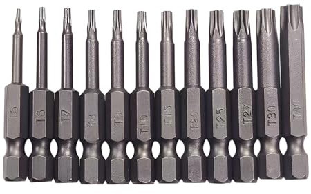 12 Stück Magnetisch Torx Bit Set, 1/4 Torx Schraubendreher Bit Set, T5-T40 50mm Lang Sechskant Schaft S2 StahlStern Kopf Schraubenzieher Bit Satz