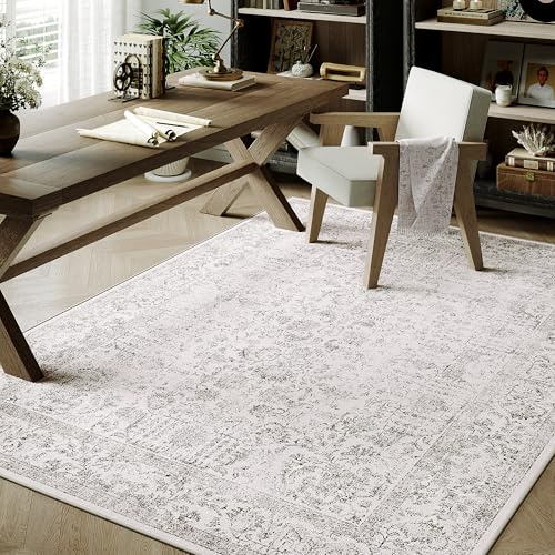 HUGEAR Vintage Tappeto Salotto Grigio Tappeti 90x150cm Soggiorno Antiscivolo Lavabile in Lavatrice Tapette Camera da Letto Sala Ufficio Bambina Bambino Pelo Corto Grande Carpet