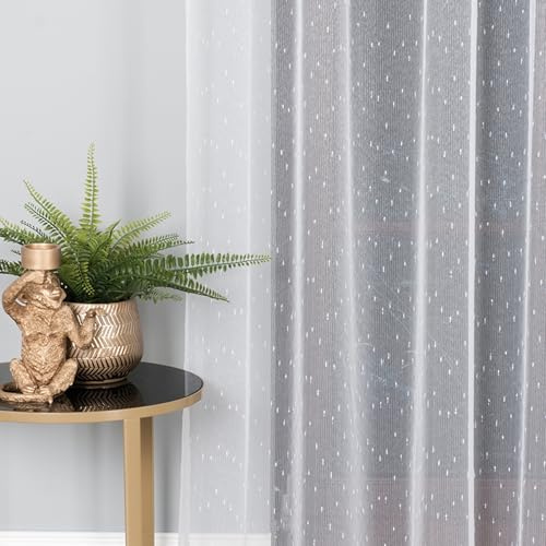 Gardinen Vorhangen Weiß 250x250 cm (BxH) Drizzle Jacquard Lang mit Kräuselband Wohnzimmer Schlafzimmer Stores Küchengardinen