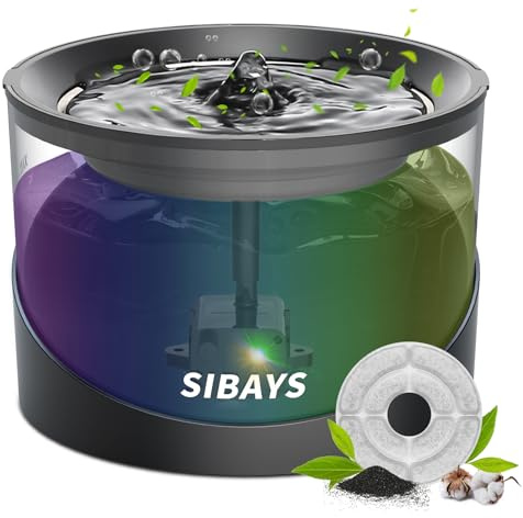 SIBAYS Cat Water Fountain for Drinking, 2.2L Cat Fountain with Super Silent Pump & Smart Alert Light, Dog Fountain Water Bowl for Cats Dogs, Dishwasher Safe