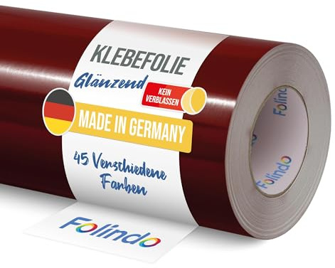 Folindo Möbelfolie selbstklebend 621 030 Dunkelrot Glanz Vinyl 5m x 63 cm Klebefolie für Möbel und Küche, selbstklebende Folie