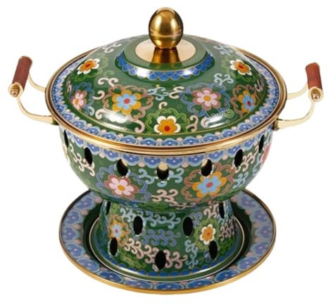 Fondue Chinoise Cuisinière de Camping Marmite En Cuivre Pour Une Seule Personne, Marmite Traditionnelle Chinoise Cloisonnée Avec Alcool Commercial Appareil fondue(Green2)