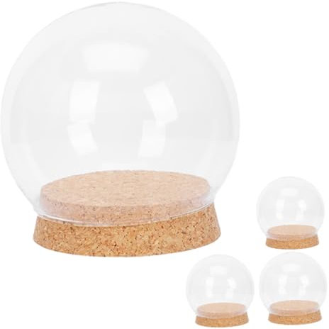 Garneck 4pcs Glass Dome Cover Cork Base Immortal Flower Display Case Decorative Cloche for Preserved Flowers Figurines for Home Decor Parties Glass Accent for Tabletop Decor
