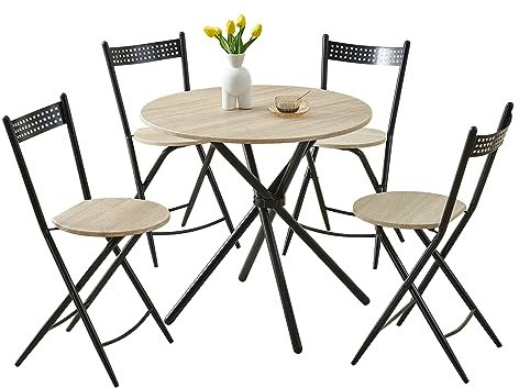Terrassenmöbel-Set mit 4 Stühlen und rundem Tisch, 5-teiliges Bistro-Set für Garten oder Hinterhof (Klappstühle 80 cm runder Tisch)