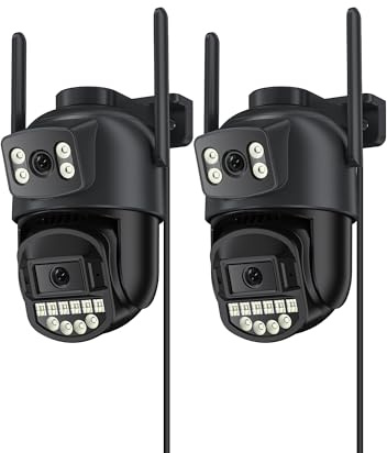 Reobiux Camera Exterieur,Double Objectif 2K,Camera Surveillance WiFi 2.4/5G,PTZ,Filaire,Vision Nocturne,Audio Bidirectionnel,Détection Humaine,Alarme,Câble 3m pour Jardin/Garage/Porte d’entrée,2P