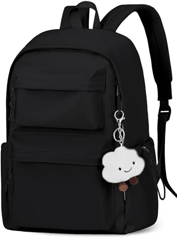 FIORETTO Backpack Womens School Bag Girls Boys, Lightweight Water-Resistant Fits 15.6” Laptop Large Capacity Rucksack with Anti-Theft Pocket, Ideal for School College Commuting Travel Black