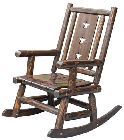 TUPOSTAR Schaukelstuhl Aus Holz, Schaukelstuhl FüR Den AußEnbereich, Antiker Landhausstil FüR Erwachsene, Hohe RüCkenlehne Und Lattenrost, FüR Den Innen- Und AußEnbereich,A,1pc