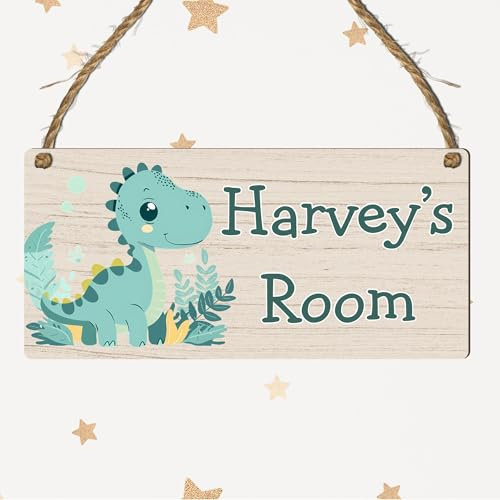Personalised Cute Dinosaur Plaque Rectangle Sign for Kids Bedroom Decor MDF Wood Birthday Christmas Thoughtful Keepsake Present