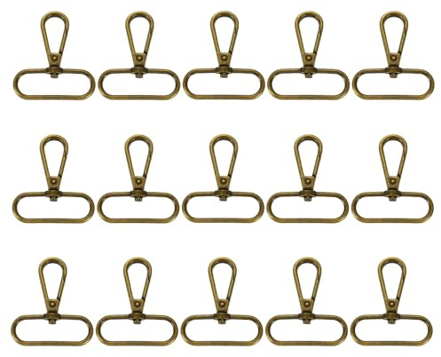 QUARKZMAN 15Pcs Ganci Girevoli, Anello Ovale da 1,5 Pollici Gancio A Sgancio Rapido A Porta A Molla Metallico Per Realizzazione Borse Portachiavi Cinturino, Bronzo