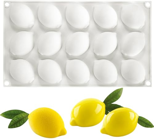 Chocolate Molds, Silicone Candy Moulds 3D Lemon Shaped Fondant Molds 15-Cavity Fruit Snack Non Stick Easy Release Lemon Silicone Mold Ideal for Home DIY Pastry Desserts