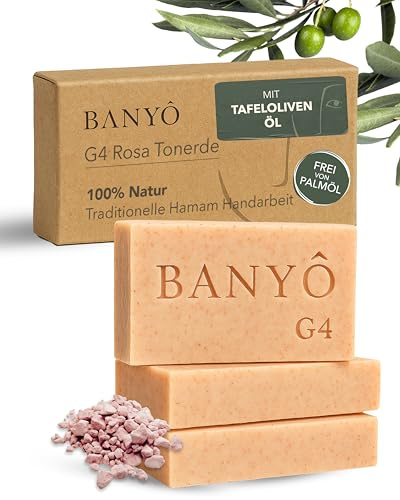 BANYÔ Rosa Tonerde Gesichtsseife 3er-Set I 100% natürliche Inhaltsstoffe I Handgemachte Naturseifen I Milde & beruhigende Pflege I Lindernd bei Akne, Ekzemen & Rötungen I Ideal für empfindliche Haut