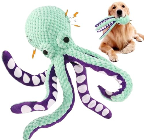 Octopus Dog Toy - Interactive Plush Animal Chew Toy, Durable Squeaky Pet Plaything | Squeaky Sound Teething Game Aggressive-Chewer, Soft Stuffed Rope Legs, Crinkle Sound, Fun Training Aid, Safe Entert