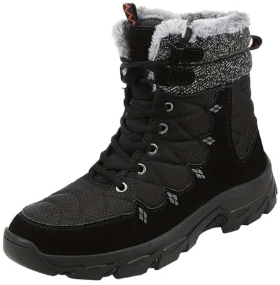 Generisch Warm Snow Boots Men's Winter Boots with Warm Lined Winter Boots Water-Repellent Lace-up Boots Thickened Wool Boots Non-Slip Soles Snow Boots Outdoor Hiking Boots for Camping, black, 13.5 UK