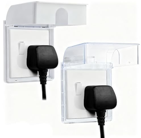2PCS 86 Type Plug Socket Covers UK,Self-Adhesive Plug Covers for Socket UK,Single Socket Cover, Electrical Outlet & Plug Protector,for Home Pet Safety (White+Transparent)