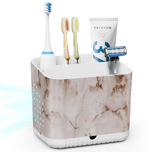 toprance Portaspazzolino Bagno Antiscivolo Supporto per Spazzolino Elettrico 4 Scompartimenti Marmo Spazzolino Da denti Organizer con Scarico per Dentifricio e collutorio