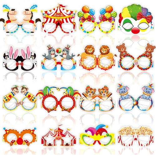 Lekabee 16 Occhiali da Festa Circo | Occhiali di Carta da Carnevale,Accessori artigianali per foto booth da carnevale, clown, compleanni, baby shower