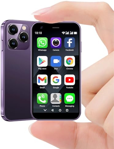 3,0 Mini Smartphone 4G, Quad Core Dual SIM, 3+32 GB, Batería de 2000 mAh, Teléfono para niños desbloqueado, Teléfono de bolsillo para estudiantes, Smartphone pequeño con pantalla táctil Morado