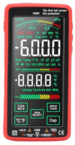 Bewinner Multimètre Numérique Intelligent avec Affichage Plein écran, 6000 Points, Testeur de Courant de Tension AC/DC, Mesure de la Température de continuité de capacité, Batterie Rechargeable
