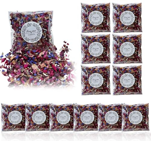 Kinesgsg 12 förpackningar biologiskt nedbrytbara torkade rosenblad, 10 x 10 cm | Bröllop kronblad, torkade blommor bröllop konfetti, för bröllop, alla hjärtans dag, bordsdekoration