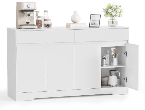 YOUDENOVA Sideboard 140 cm, Küchenschrank mit 2 Schubladen & 4 Türen | Mit verstellbaren Regalen, großer Arbeitsplatte, modernem grifflosen Design – ideal für Küche, Esszimmer und Wohnzimmer.