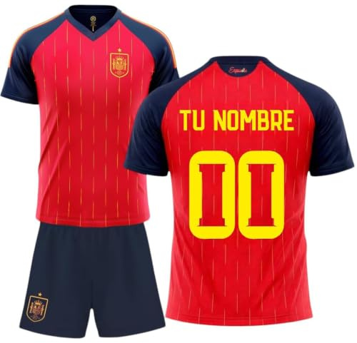 Champion's City Selección Española Mundial 2026-2028 Kit Infantil Personalizable Primera Equipacion Camiseta y Pantalon con Nombre y Dorsal, Color Rojo, Tallas 4 a 14