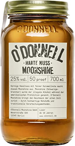 O'Donnell Harte Nuss Likör Haselnuss mit Whiskey & Karamell Aroma (700ml) - Made in Berlin - Nusslikör im Original Moonshine Schnaps Mason Jar - 25% Spirituose Pur oder als Cocktail genießen