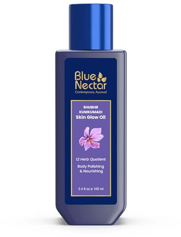 Blue Nectar Ayurveda Kumkumadi Oil for Skin Glow with Almond Oil | Natural Ayurvedic Face & Body Moisturizer for Dry Skin (12 Herbs,100ml)