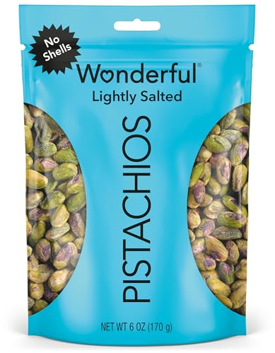 Wonderful Pistachios, No Shells, Roasted and Lightly Salted Nuts, 6 Ounce Resealable Bag