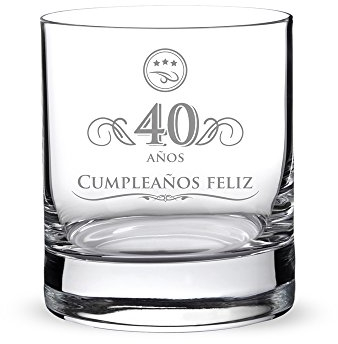 AMAVEL Vaso de Whisky para Hombres de Vidrio Grabado 40 Años Capacidad 320 ml