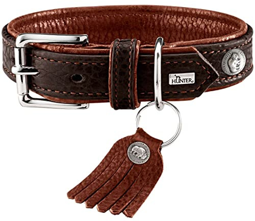 HUNTER CODY Hundehalsband, Leder, rustikal, weich, 60 (M-L), dunkelbraun/cognac