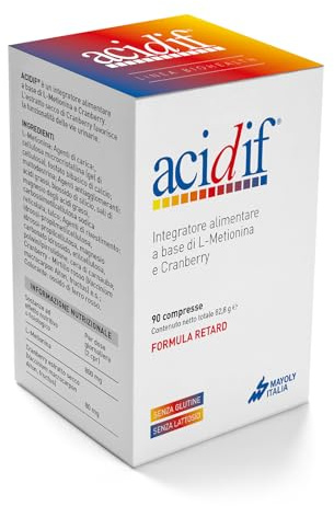 Acidif® - Integratore Alimentare a Base di L-Metionina e Estratto Secco di Cranberry (Mirtillo Rosso) che Favorisce la Funzionalità Urinaria, 90 Compresse in Formula Retard senza Glutine/Lattosio