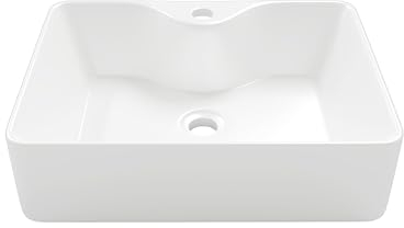 Lavabo Rettangolare con Foro per Rubinetto, Lavabo da Appoggio in Ceramica Eridanus, Lavabo per Guardaroba in Vitreous China per Lavabo, Bagno, Mobile da Lavabo, Bianco Lucido - 490 x 370 x 140 mm