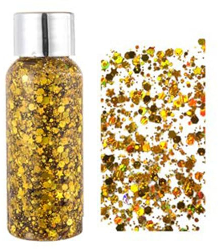 GL-Turelifes Chunky Face Body Glitter Gel Festival Meerjungfrau Haar Pailletten Kosmetik Sparkling Nails Glitter Make-up Langlebig 30g (02# Gold)