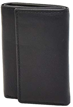 Leather Trifold Key Case Wallet Holder Small Size Compact Pouch HL8711 (Black)