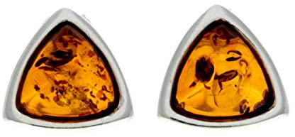 Noda - Orecchini a perno in ambra baltica color cognac, in argento sterling, a forma di, Argento sterling, Ambra