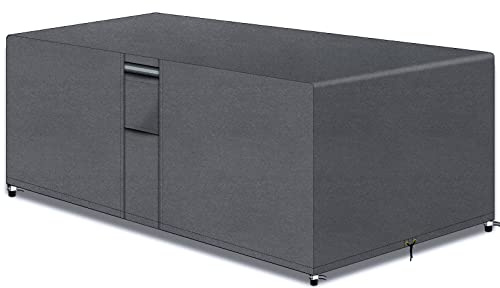 PATIO PLUS Gartenmöbel-Tischabdeckungen, rechteckige Terrassenmöbel Set Abdeckungen Heavy Duty 600D Wasserdicht Anti-UV Winddicht Garten Tischabdeckung, Grau 240x140x90cm