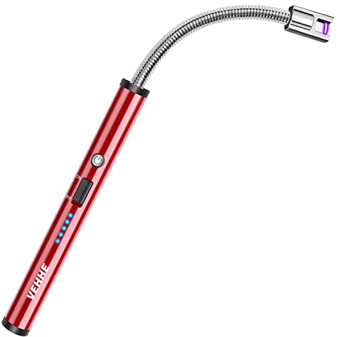 VEHHE Lighter, Rechargeable Candle Lighters with Safety Switch Flexible Neck LED Battery Display, Arc Long Lighter for Candle Cooking BBQs Fireworks