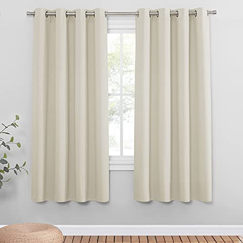 PONY DANCE Vorhang Thermo Hitzeschutz Blackout Curtains for Living Room | 2er Set, H175 x B140cm, Hellbeige, Blickdichte Gardinen, Sichtschutz, UV-Schutz, Kurz, Ösen, für Schlafzimmer Kinderzimmer