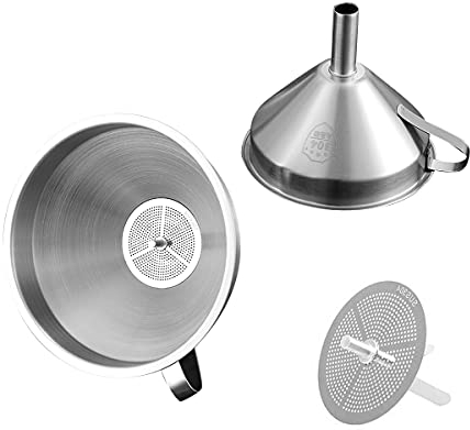 Stainless Steel Funnel, Barley Ears Food Grade Kitchen Funnel with Removable Strainer/Filter, Funnels for Filling Bottles Essential/Cooking Oils or Filtering Dry Ingredients & Powder, (5 Inch) Silver.