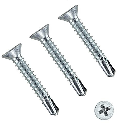TERF® Self Drilling Countersunk Screws 3.5 X 42mm Self Tapping Phillips Drive Screw for Plasterboard Wood Metal Sheet Steel Sheet Roofing Window - Pack of 100