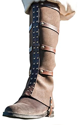 Darabun Mittelalterliche Gothic Überschuhe - Vintage PU Leder Beinschutz Gamasche Schnüren Steampunk Vikings Piraten Überschuhe für Karneval Halloween Party