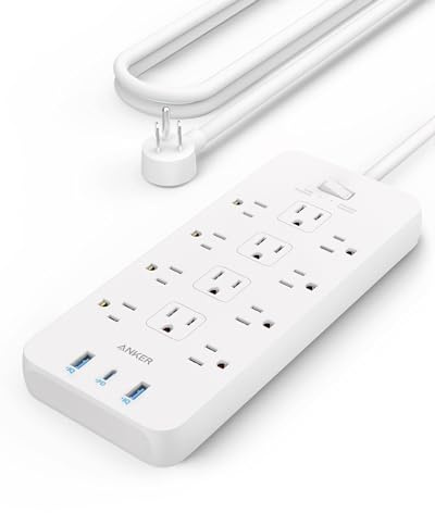 Anker Power Strip with 2100J Surge Protector, Outlet Extender, 5ft Extension Cord with Multiple Outlets, 12 AC, 2 USB A,1 USB C Port for 20W, Home Office, Dorm Room Essentials, TUV Listed