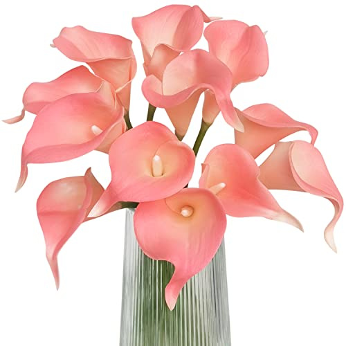 Letjolt Artificial Calla Lily Pink Flowers 12Pcs Fake Flower Bouquet for Home Decoration Wedding Party Decor, Light Pink