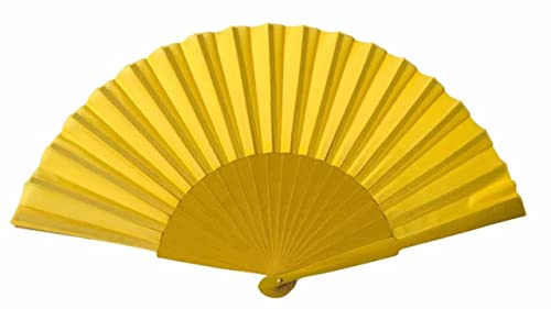 La Señorita Flamenco Fächer, Handfächer, Tanzfächer - Stoff und Holz -XL - 30 cm hoch x 55 cm breit (Gelb)