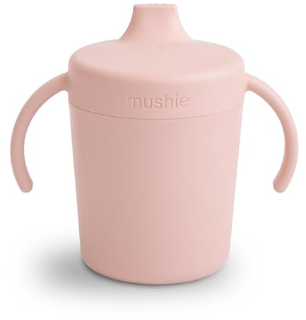 Mushie Trainer Sippy Cup | Tillverkad i Danmark | Läckagesäkert vridbart lock och handtag | 6 månader + (Blush)