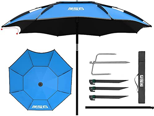 LUVADU ZCX großer Angelschirm Angelschirm Multifunktionaler Faltbarer Sonnenschirm Regen- und Winddicht Outdoor verdickter Angelschirm Blau Tragbarer Angelschirm, Schwarz, Blau, 2.0m